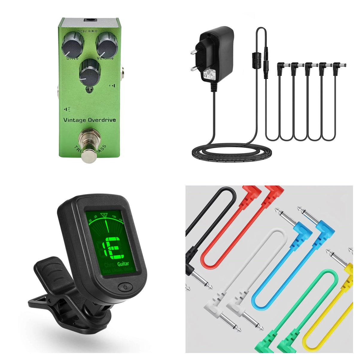 Kit Pedalero con Pedal · Pedal Topper + Fuente 9V + Afinador + 2 Cables
